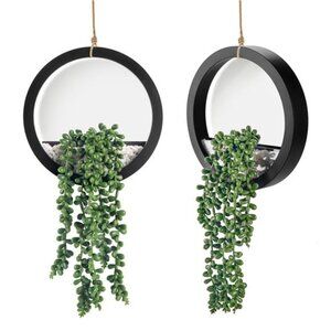2 Pack Hanging Faux String of Pearls Plants Black Pot Indoor Outdoor Decor